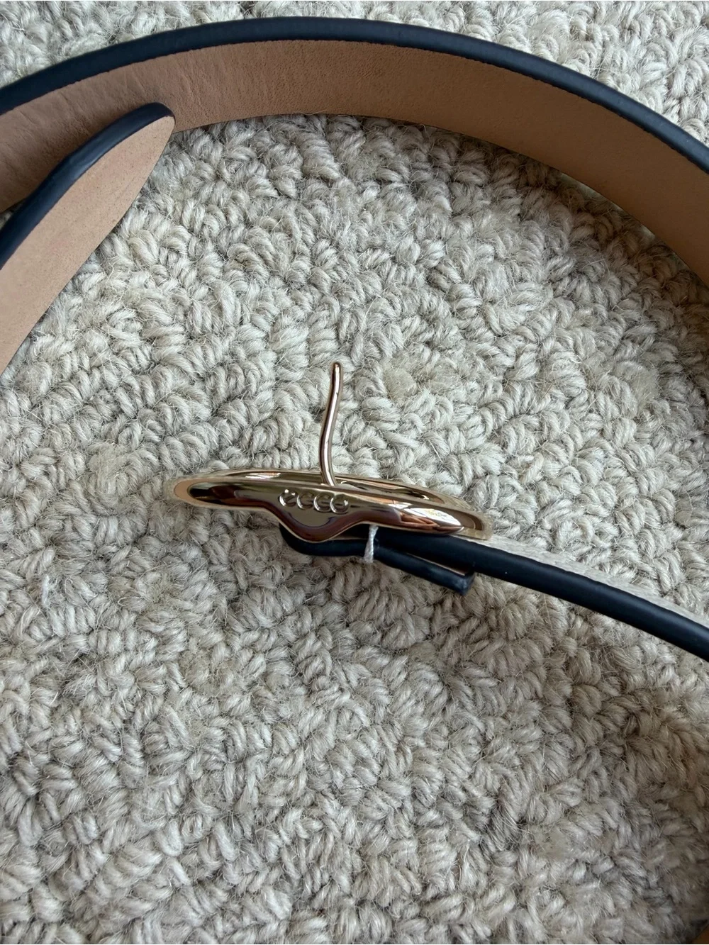 Women's Ecco White Pebbled Leather Belt with Gold Buckle